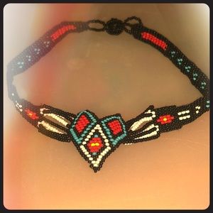 Native inspired beaded choker necklace